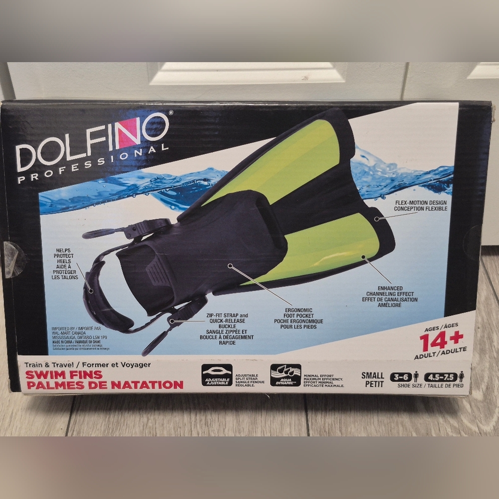 Dolfino Professional Travel & Train Swim Fins. For Ages 14+. Size Small